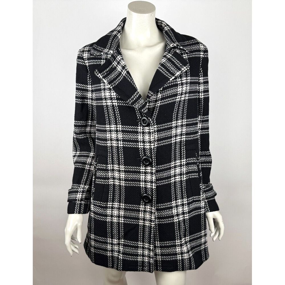 Talbots Plaid Wool Blend Peacoat Women 14P Lined Pockets Button-up Collared Coat